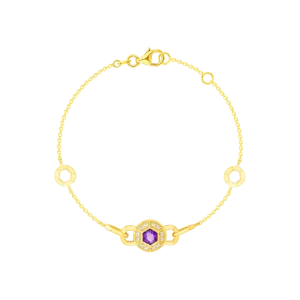 Kanzi Bracelet In 18K Yellow Gold And Studded With Purple Amethyst And Diamond