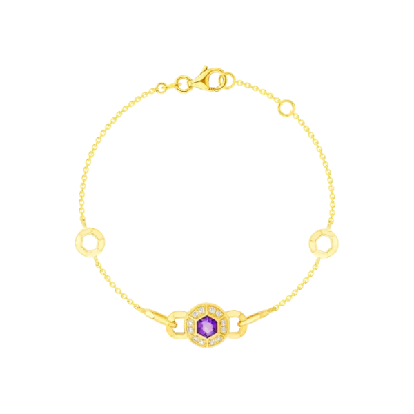 Kanzi Bracelet In 18K Yellow Gold And Studded With Purple Amethyst And Diamond