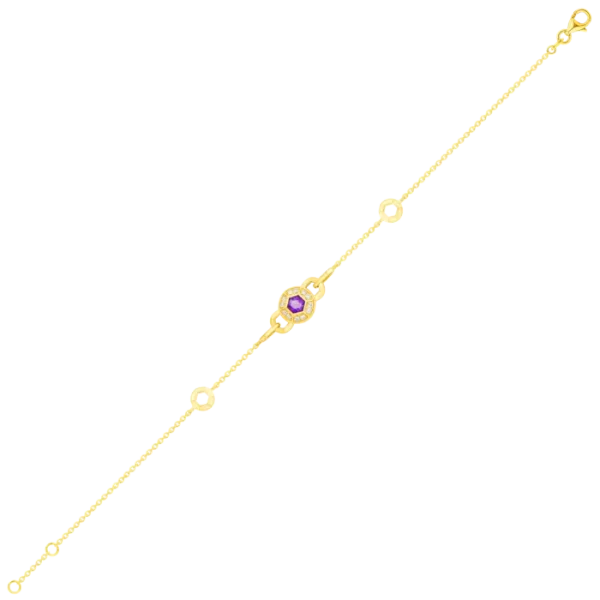 Kanzi Bracelet In 18K Yellow Gold And Studded With Purple Amethyst And Diamond